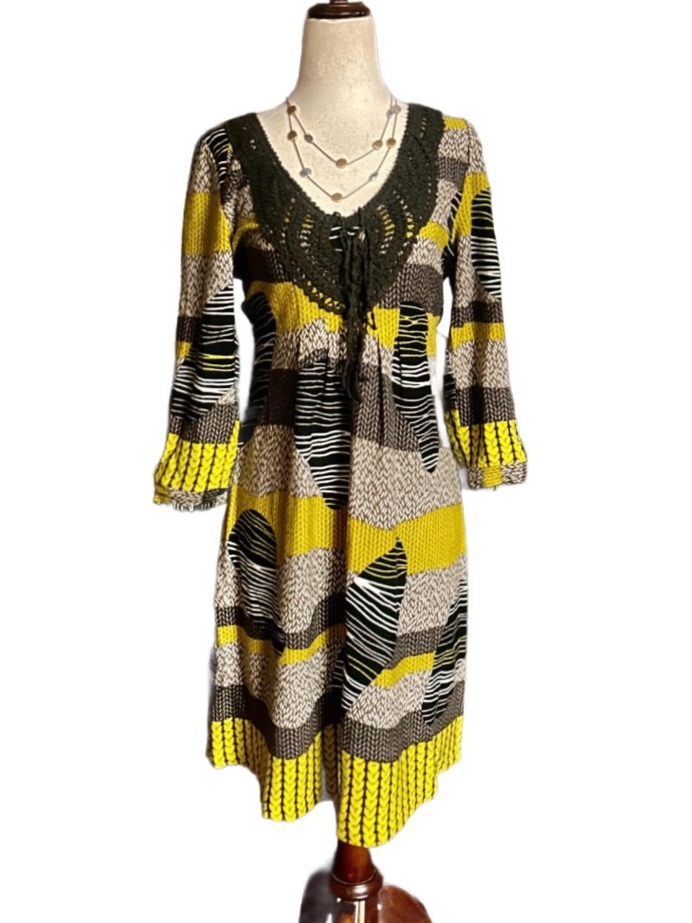 Aryeh Anthropologie ~Size Large ~Abstract ~ Yellow/Brown~Tunic Dress ~New W/Tags